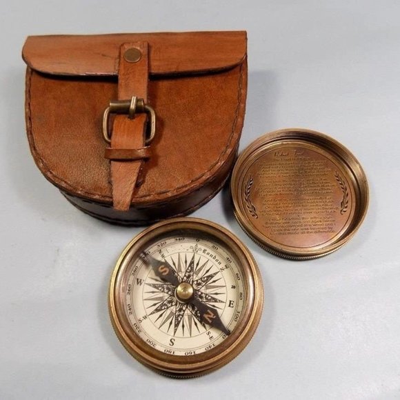 Authentic Vintage Style Brass Pocket Compass Case - Picture 1 of 2